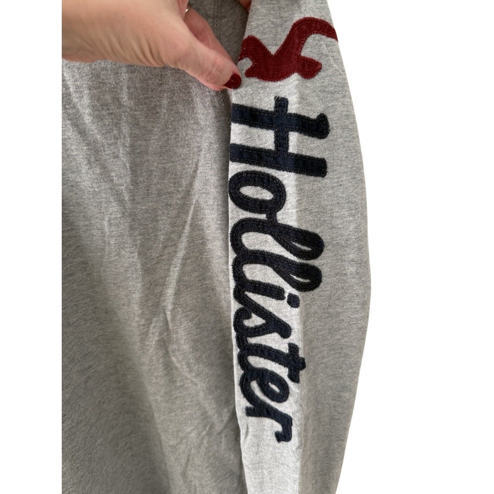 Hollister Henley Shirt Large Gray Long Sleeve Embroidered Logo Graphic 907
